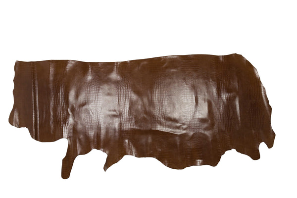 MEDIUM BROWN CROCODILE ENGRAVED COW LEATHER