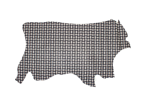 BLACK BRAIDED ENGRAVED COW LEATHER - WHITE