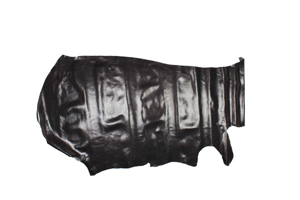 GLOSS BLACK SNAKE ENGRAVED COW LEATHER