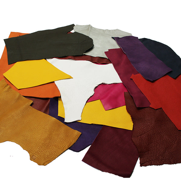 PACK OF 1 KG. SCRAPS OF COW LEATHER IN VARIOUS COLOURS