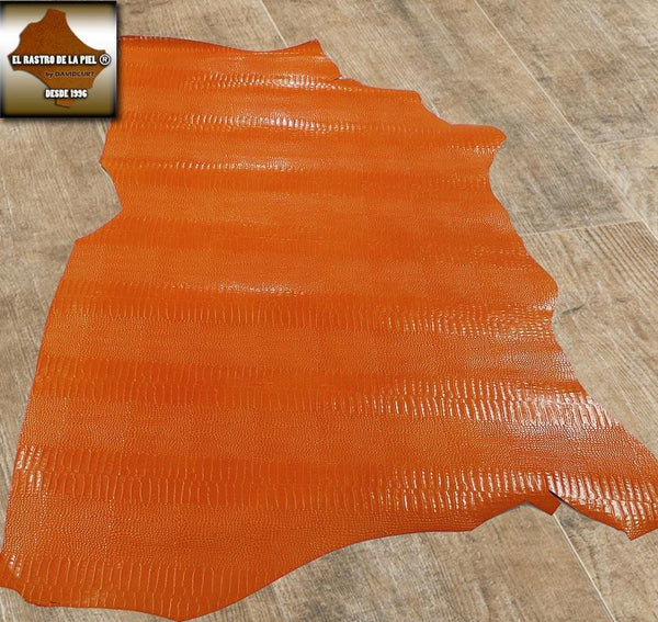 PIEL DE VACUNO GRABADO COCODRILO NARANJA