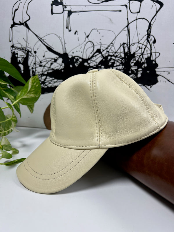 Beige Leather Hat