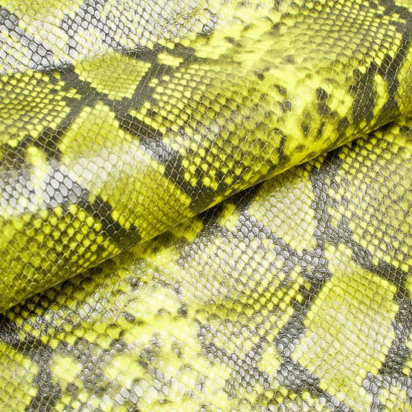 COW LEATHER ENGRAVED FLUOR YELLOW PYTHON SNAKE 