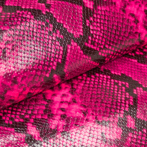 COW LEATHER ENGRAVED FLUOR PINK PYTHON SNAKE 