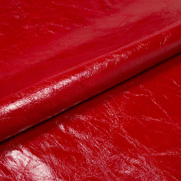 PIECE OF WRINKLED RED GLOSSY COW LEATHER 